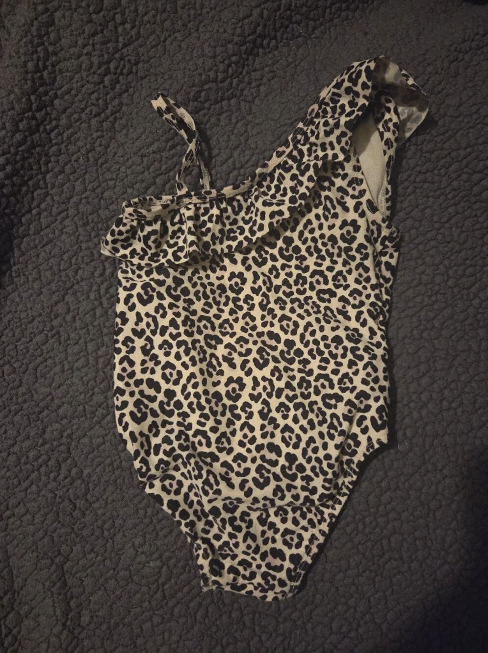 The Children's Place Beige and Black Leopard One-Shoulder Girls' Swimsuit